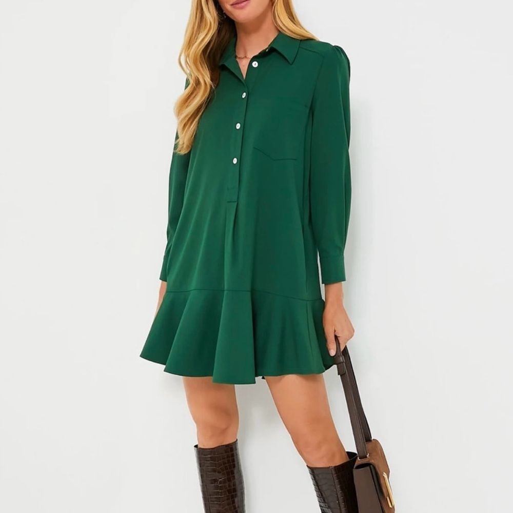 Tuckernuck Hunter Green Crepe Callahan Drop Waist Swing Dress. XXS. NEW